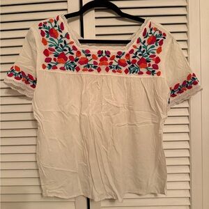 Solitaire White Blouse with Colorful Embroidery